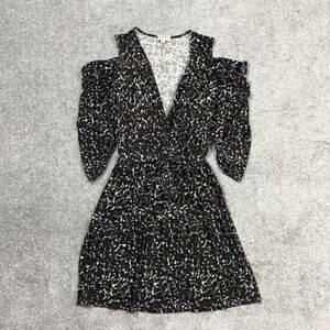 Hale Bob Vintage Here Kitty Kitty Leopard Print Cold Shoulder Dress Rouched Med